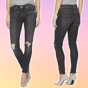 NWT LEVI'S 711 Women's Skinny Jeans Size 24 Ripped Knee In Bandit Black